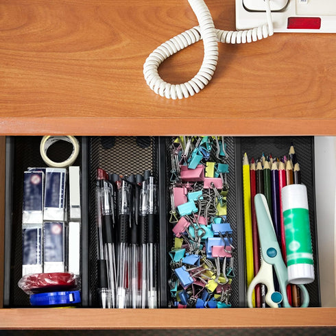 2PCS Drawer Organizer,Drawer Organizer for Kitchen,Utensil Mesh Drawer Organizer with Interlocking Arm for Cosmetic,Flatware,Pen (9 * 3 * 2 Inches...