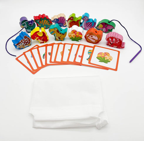 JAQI Montessori Educational Wooden Threading Stringing Toys Dinosaurs Traffic Space Insects Animals Fruits Lacing Beads Preschool Learning Toys fo...