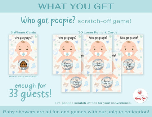 Party Hearty Baby Shower Games for Girl and Boy, 33 Poopie Emoji Scratch Off Lottery Tickets, Baby Games Ideas, Scratch Off Game....