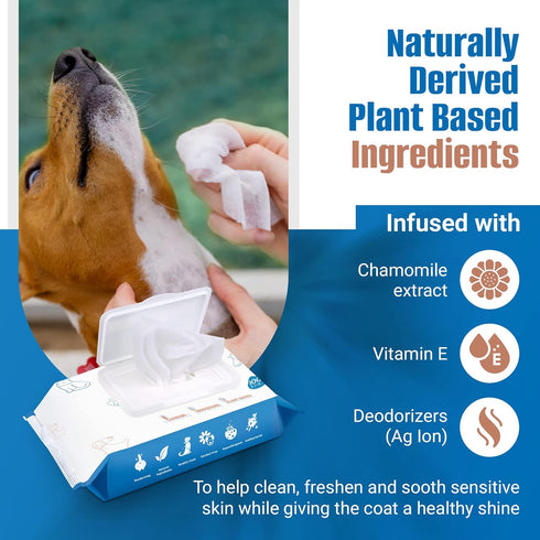 Pet Wipes for Dogs 100Pcs/1Pack – Unscented Dog Wipes with Vitamin E, Chamomile – Gentle Cat Wipes Ideal for Muddy Paws, Face, Dog Eye Wipes, Dog ...