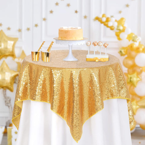 B-COOL Rectangle Sequined Table Cloth Gold Sequin Tablecloth Glitter Tablecloth Sequin Wedding Decoration Christmas Tablecloth 50x50 inch...