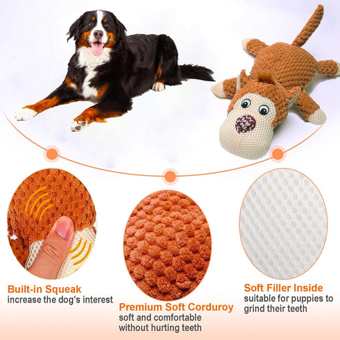 Dog Toy, Monkey Plush, Durable Chew Toy for Puppy, Medium, Large, Aggressive Chewers, Teething Relief, Interactive Sound, Lightweight...