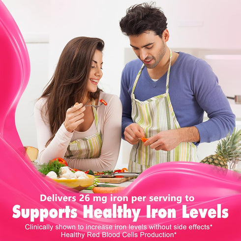 Vegan Iron Filled Gummies for Women, Non Constipating High Absorption 26mg Gentle Bisglycinate Iron w/Vitamin C, Folate, Beet Root, B12 for Iron D...