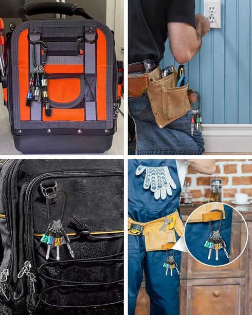 12pc Portable Bit holder Keychain, 1/4in Hex Shank Screwdriver Bit Clip for Impact Driver Flexible Drill Bit Extension Nut Driver W/Black Carabine...