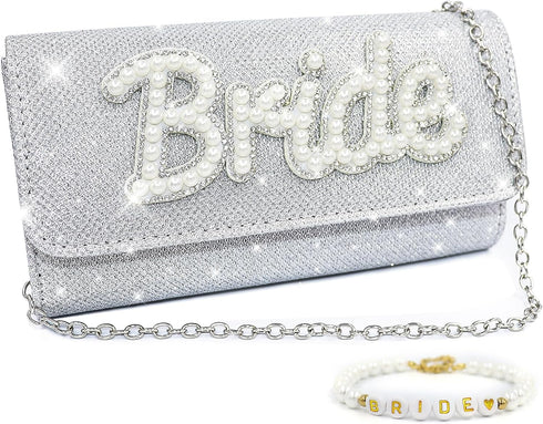 Lamyba Bride To Be Gifts Set Includes Bride Purse and Bride Bracelet, Bride Clutch Evening Bag for Engagement Bridal Shower Party Wedding day, Dia...