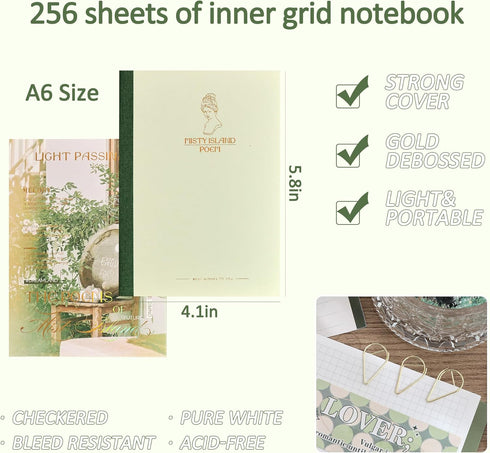 emmoolife Scrapbooking Supplies Kit, Vintage Aesthetic Scrapbook Kit for Bullet Junk Journal, Stationery, A6 Grid Notebook, DIY Journaling Supplie...