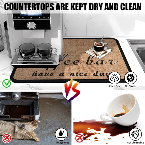 Coffee Bar Mat for Countertops, Coffee Bar Accessories Fit Under Coffee Maker Espresso Machine, Absorbent Hide Stain Rubber Backed Machine Coffee ...