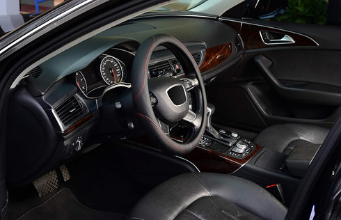 KAFEEK Microfiber Leather Steering Wheel Cover, Universal 15 inch, Red Lines...