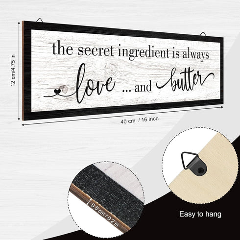 Jetec The Secret Ingredient Is Always Love and Butter Sign Funny Wood Kitchen Sign Funny Farmhouse Wall Kitchen Decor Rustic Kitchen Wall Decorati...