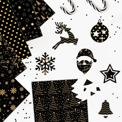 MIAHART 45 Sheets Merry Christmas Pattern Paper Set 10 Designs Festival Decorative Craft Paper Double-Sided for Card Making Scrapbook, A4 Size-Bla...