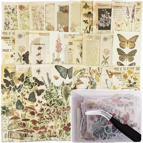 200Pcs Vintage Scrapbook Stickers, Aesthetic Junk Journal Stamping Supplies Kit, Scrapbooking Ephemera Washi Paper for Bullet Journaling Planners ...