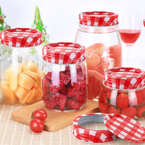 48pcs/24Set Regular Mouth Canning Lids Bands Split-Type for Mason Jar Canning Lids (red and white)...