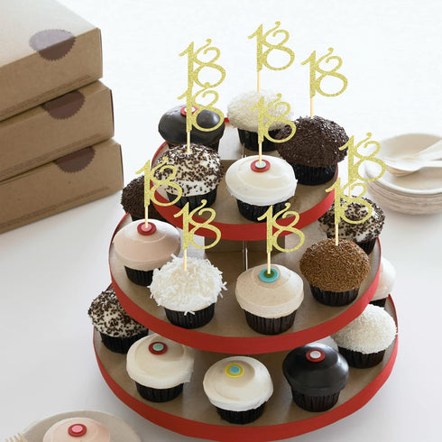 24 PCS 18th Cupcake Toppers - Anniversary or Birthday Cupcake Picks Party Decoration Supplies | Gold 18th...