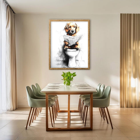 Posterizer 1 pcs-drawing style art-funny dog on toilet reading newspaper 6-Bathroom Restroom Art-Art for Animal Lovers-Decor for Home & Office- un...