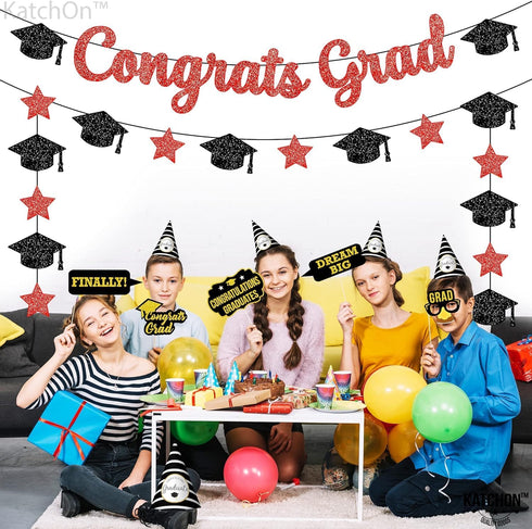 KatchOn, Glitter Congrats Grad Banner Red and Black - 10 Feet | Black and Red Graduation Banner, Grad Cap Garland for Grad Decorations Class of 20...