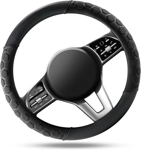 PIC AUTO Massage Steering Wheel Cover, Breathable Black Football Pattern Material Spliced Leather Car Wheel Protector, Car Interior Accessories, U...
