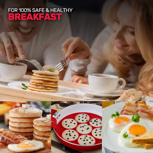 Silicone Pancake Mold, Mini Pancakes Maker and Fried Egg Ring Maker, Exulitimate (Red, 7 Cavity)...