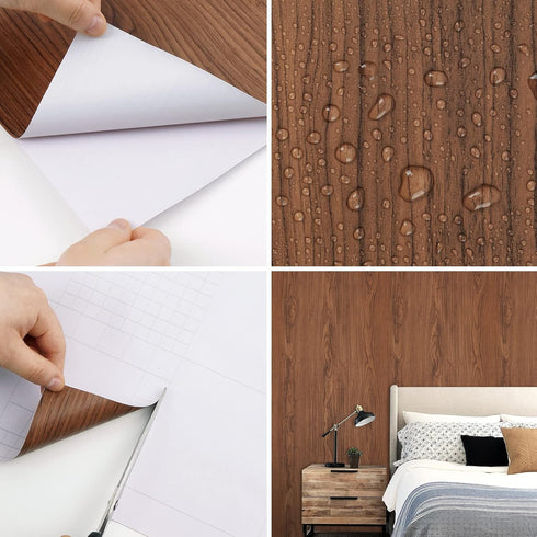 WENMER 17.7"x118" Wood Peel and Stick Wallpaper Brown Wood Wallpaper Wood Contact Paper Self Adhesive Wood Grain Wallpaper for Desk Cabinet Drawer...