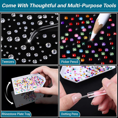 Jewelry Clear Glue with Rhinestones for Crafts, 2800 Pcs Flatback Round Rinestones Set with 2PCS 25ml Glue, 5 Dotting Pen Tool, 1 Wax Pencil for D...