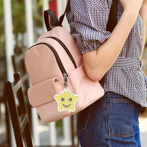 GLOBLELAND 8 Pcs Wooden Cross Stitch Kits Love Star Wood Cross Stitching Keyrings Wood Sewing Kit Plastic Needle Embroidery Kit for Beginners...