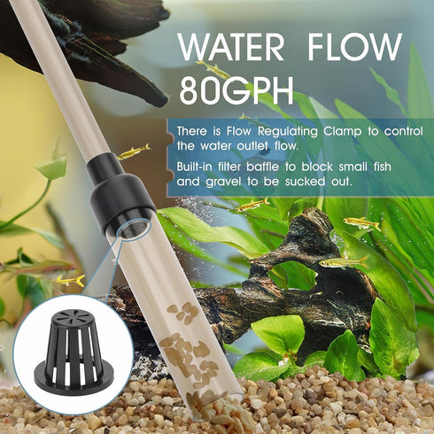 hygger Small Gravel Vacuum for Aquarium, Manual 80GPH Aquarium Gravel Cleaner Low Water Level Water Changer Fish Tank Cleaner with Pinch or Grip R...