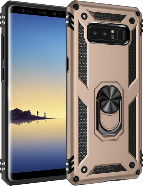 Military Grade Drop Impact Case for Samsung Galaxy Note 8, 360 Metal Rotating Ring Kickstand Holder, Built-in Magnetic Car Mount, Armor Shockproof...