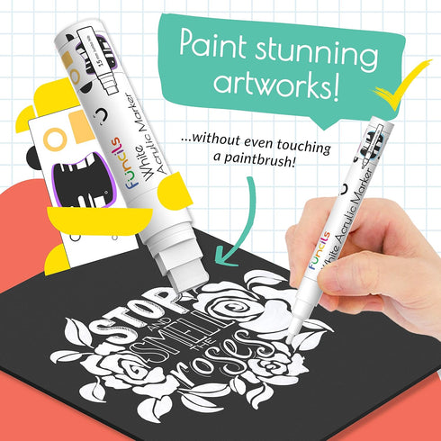 5 Acrylic White Paint Pens - Fine & Jumbo Size Ink Pens (1mm, 3mm, 6mm, 10mm, 15mm) - Permanent White Marker Ink for Rock Painting, Fabric, Tire, ...