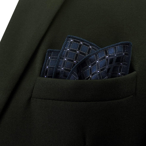 S&W SHLAX&WING Geometric Navy Handkerchief Pocket Squares for Men XL...