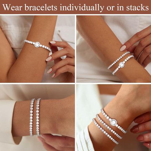 YADOCA Tennis Bracelets For Women - Silver Plated Bracelet Stack Cubic Zirconia CZ Diamond Adjustable Stackable Bracelets Set For Prom Wedding Jew...