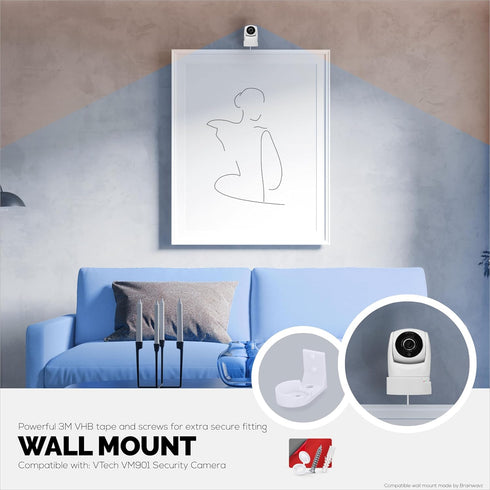 Drill Free Wall Mount for VTech ?VM901 Camera, Easy to Install Holder with Strong Adhesive, No Mess, Reduces Blind Spots & Clutter, Designed by Br...