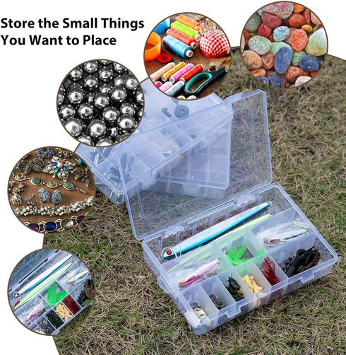 CHANGE MOORE Tackle Box Organizer Box, 2 Pack Clear Storage Box Organizer, 24 Grids Bead Storage Containers, Plastic Storage Box with Dividers, Ar...
