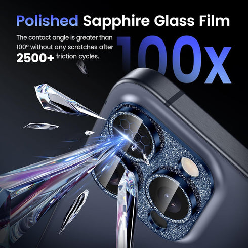 Tensea for iPhone 15 Pro/iPhone 15 Pro Max Camera Lens Protector, Bling Tempered Glass Cover Camera Screen Protector with Metal Ring Protector, Ca...