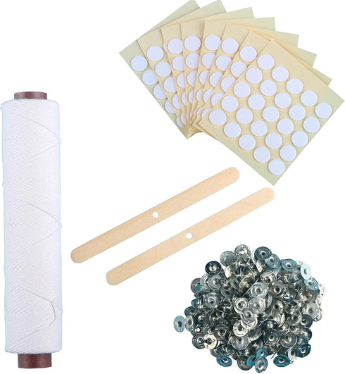 MILIVIXAY 21ply Square Braided Candle Wick Bundle: 200ft Cotton Wick, 200 Tabs, 200 Stickers, 2 Wooden Holders...