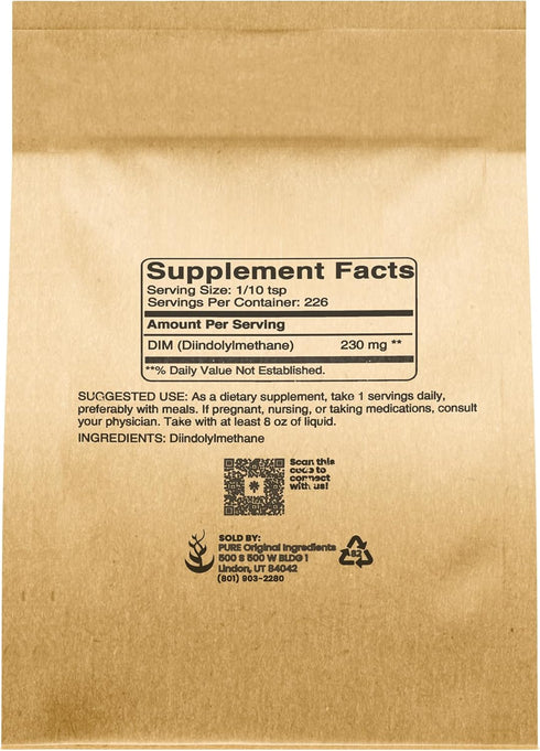 PURE ORIGINAL INGREDIENTS DIM, 4 oz, Diindolylmethane Powder, Dietary Supplement, No Additives, Always Pure...