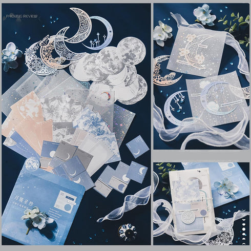 Doraking 63PCS Moon Embellishment Scrapbook Paper Packs for Journaling Supplies, Material Papers Memos Stamps Cards for Journals Planners Aestheti...