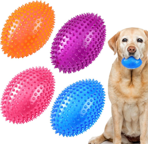4 Pcs 4.5'' Spiky Squeaker Football Dog Toy for Medium Large Dogs Spiky Dog Balls Puppy Chew Toys for Aggressive Chewers Spiky Ball Dog Toy Fetch ...