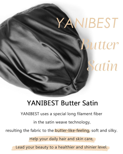 YANIBEST Silk Satin Bonnet Hair Wrap for Sleeping, Adjustable Slouchy Beanie for Women, Silk Lined for Curly Hair and Braids, Dark Grey...