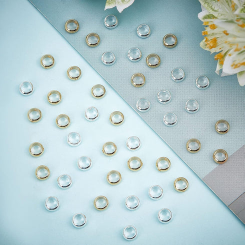 CREATCABIN 52Pcs 24K Gold Plated Circle Round Bead Frame 2 Colors 2 Hole 1 Box Spacer Brass Connector Ring 925 Sterling Silver Plated for Beading ...