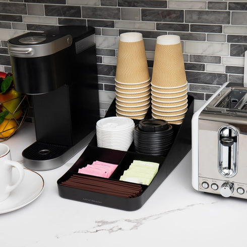 Mind Reader Cup and Condiment Station, Countertop Organizer, Coffee Bar, Kitchen, Stirrers, 7.25"L x 15.5"W x 5.25"H, Black...