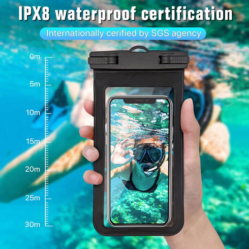 Waterproof Phone Pouch, Waterproof Phone Case for iPhone 15 14 13 12 Pro Max XS Samsung, IPX8 Cellphone Dry Bag Beach Essentials -8.5" (Black Clea...