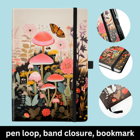 RICCO BELLO Classic Ruled Notebook | Hardcover Lined Writing Journal for Work, Home, School | 192 Lined Pages, 5.7 x 8.4 inches (Mushroom Garden)...
