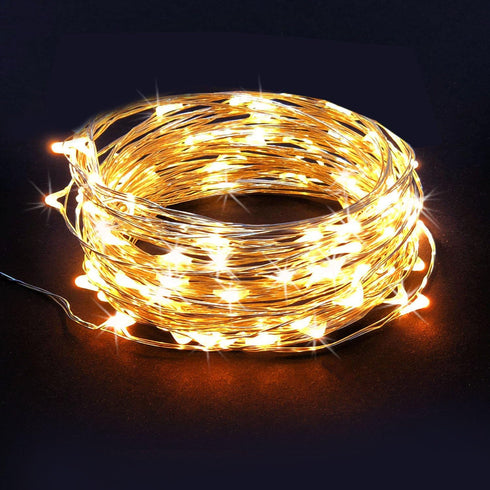 60 LEDs Warm White Color String Lights Silver Wire Indoor and Outdoor 20 Feet Firefly Starry Fairy Lights Battery Powered for DIY, Christmas, Holi...