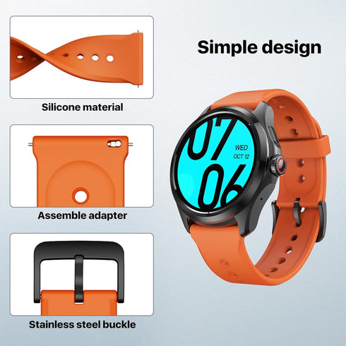 Ticwatch Pro 5 Smartwatch Band Replacement 24mm Width Silicone Watch Strap Quick Release Genuine Watch Band Only for Pro 5 Watch, Bonfire Orange...