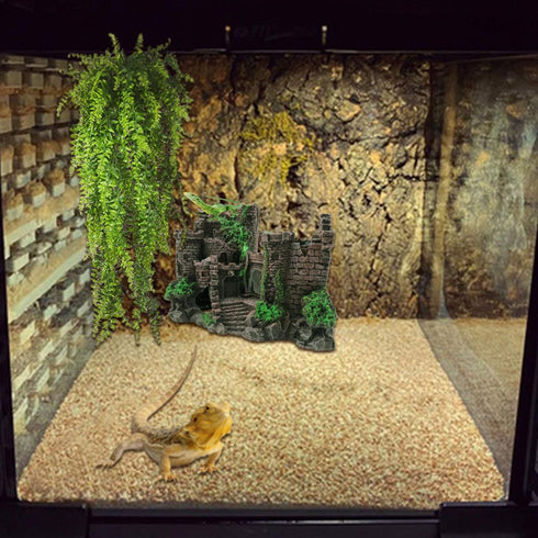 PINVNBY Resin Classical Castle Reptile Habitat Decorations Lizard Hideouts Cave Terrarium Realistic Details Ornament Aquarium Accessories for Cham...