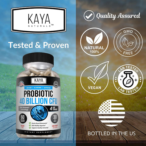 Kaya Naturals Probiotic 40 Billion CFU | Probiotics for Women, Probiotics for Men and Adults, Natural | Gut Health & Immune Support Supplement | P...
