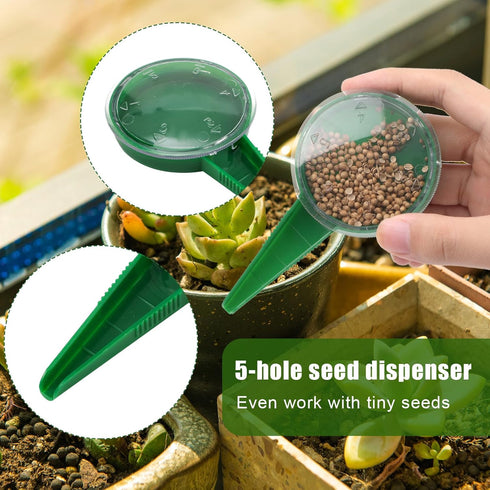 6pcs Seed Spreader Tool Set, Including 2 Small Seed Planter Sower Handheld Plastic 2 Mini Sowing Seed Dispenser 2 Tiny Seedlings Dibber and Widger...