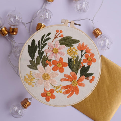 Bonroy 4 Sets Embroidery Kit for Beginners Art Craft Handy Sewing Include Embroidery Clothes with Pattern, Hoops, Instructions,Color Threads Needl...