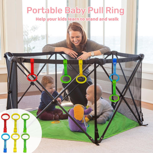 Baby Pull up Rings, Pull Up Rings for Playpen, Baby Crib Pull Rings, Baby Cot Hanging Rings, Infant Baby Toddler Walking Assistant Pull up Ring 6P...