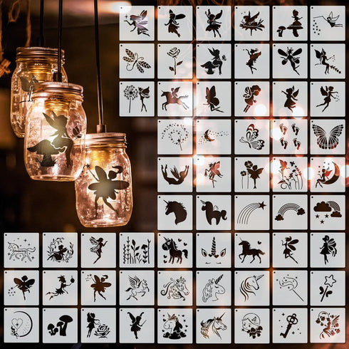 60 Pieces Stencils for Painting on Wood Small Reusable Stencil Flower Animal Deer Bear Butterfly Bird Bee Mountain Themed DIY Craft Template Paint...