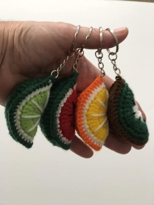 Crochet Plush Keychain - Strawberry, Cherry, Watermelon, Kiwi, Orange, Lime - Handmade Keychain Accessory Amigurumi...